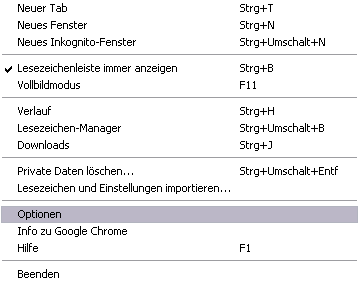 Optionen anklicken